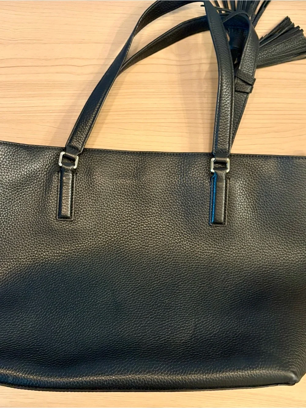 Tory Burch Black Pebbled Tote with Tassel